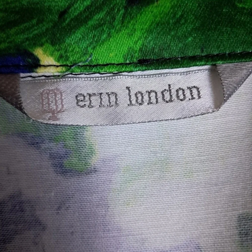 Erin London M Blue Green Floral Cropped Blazer 3/4 Sleeve Wired Collar NWT